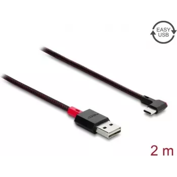 Delock EASY-USB 2.0 kabel USB Type-A stekker naar USB Type-C stekker haaks links/rechts 2 m zwart (81547)