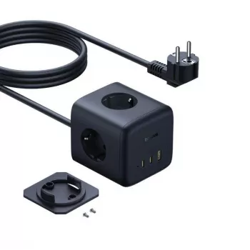 Baseus EnerFill FA11 67W stopcontactblok, 3x EU-stopcontacten, 1x USB-C, 1x USB-A, 1,5 m, zwart