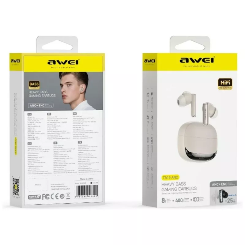 AWEI TA19 ANC TWS Bluetooth 6.0 hoofdtelefoon beige