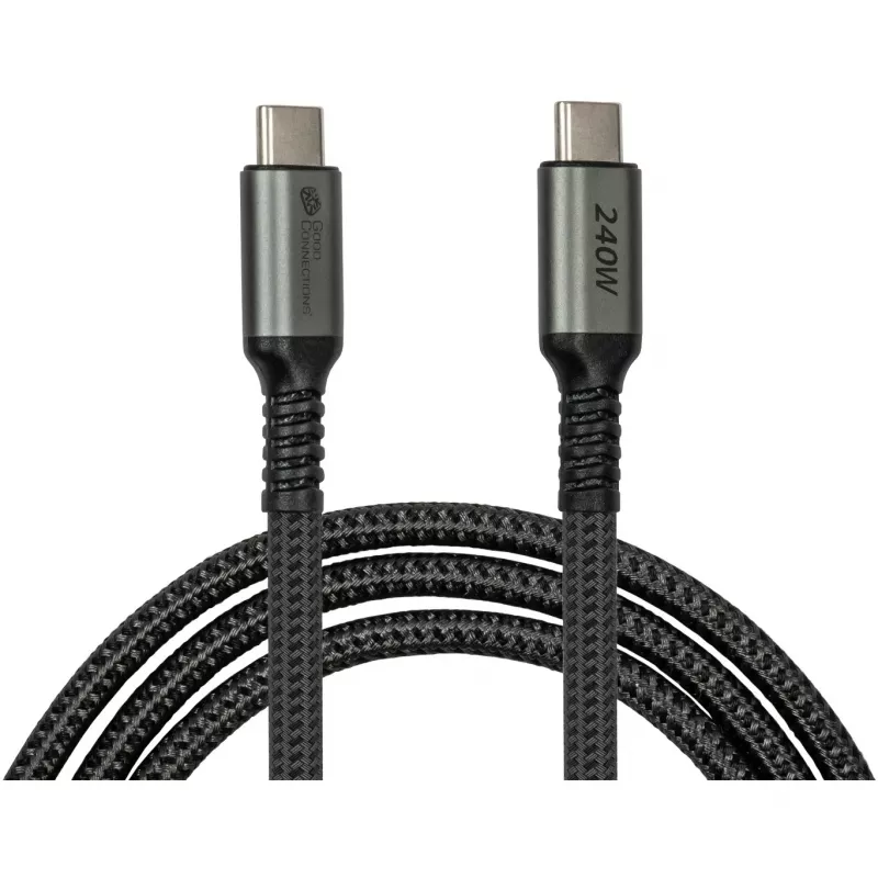 GoodConnections USB-C 2.0 (ST-ST) 3m verbindingskabel textielommanteling 240W antraciet