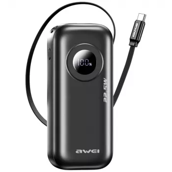 AWEI PowerBank PA-9 10000mAh 22,5W met intrekbare kabel zwart