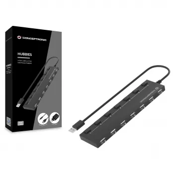 Conceptronic 7-poorts USB 2.0-hub met voeding - zwart (HUBBIES08BP)