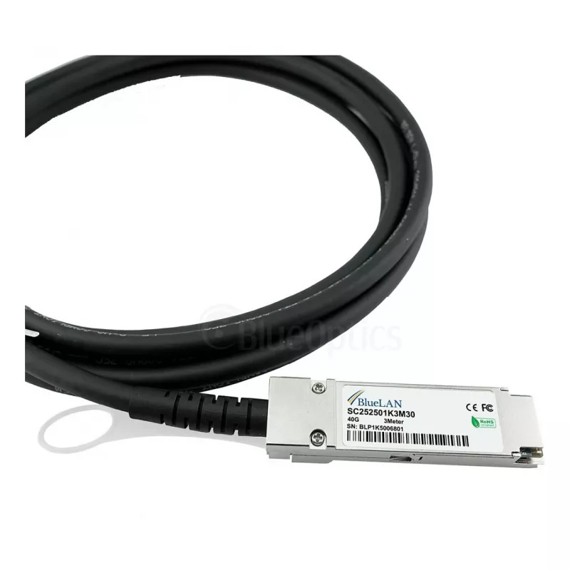 BlueOptics Networks 10312 compatibele BlueLAN QSFP+ Direct Attach Copper-kabel, 40GBASE-CR4, 1m, 30AWG, passief