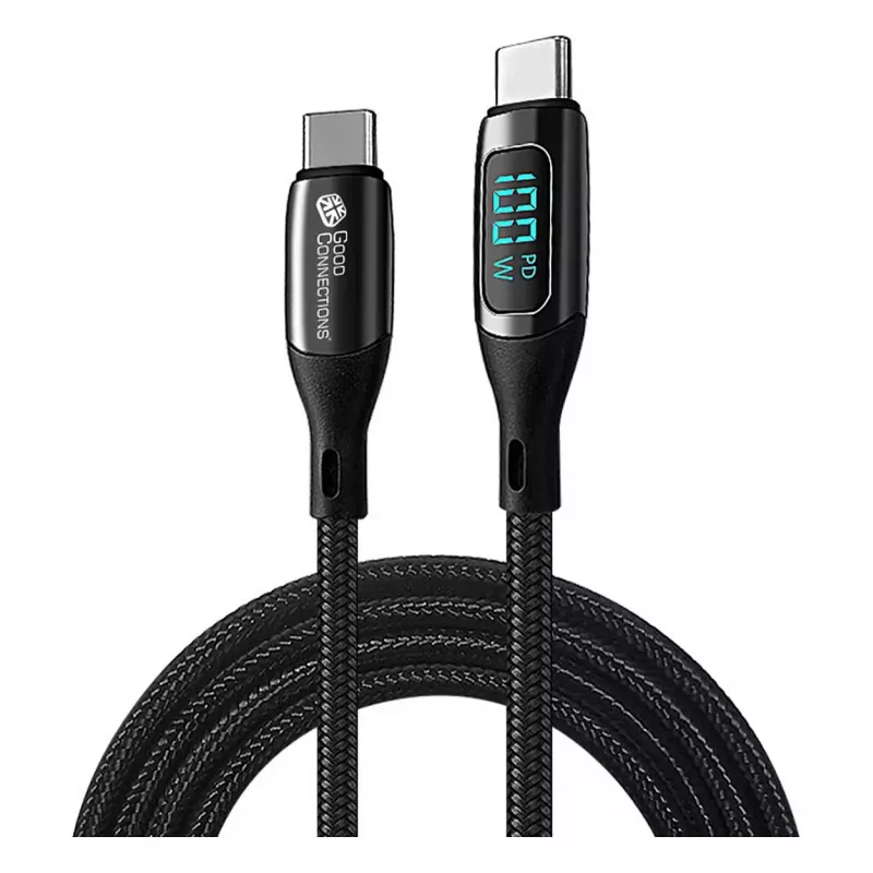 Good Connections USB 2.0 laad- en datakabel 100W met digitale display USB-C naar USB-C 1m zwart