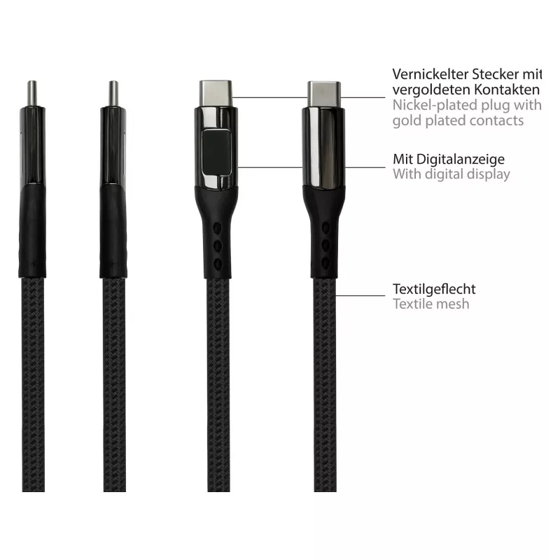 Good Connections USB 2.0 laad- en datakabel 100W met digitale display USB-C naar USB-C 1m zwart
