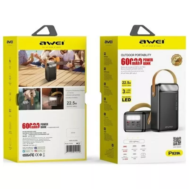 AWEI PowerBank P101K 60000mAh 22,5W zwart