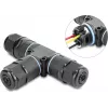 Delock T-vormige kabelverbinder, 3-polige klemmenstrook, IP68 waterdicht, voor kabeldiameter 5-9 mm, incl. afdichtingen voor 9-12 mm, gereedschapsloos, zwart (87244)