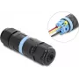 Delock inline kabelconnector 3 pin, IP68 waterdicht, klemverbinding, gereedschapsloos, voor kabeldiameter 5-9 mm, incl. afdichtingen voor 9-12 mm, zwart (87243)