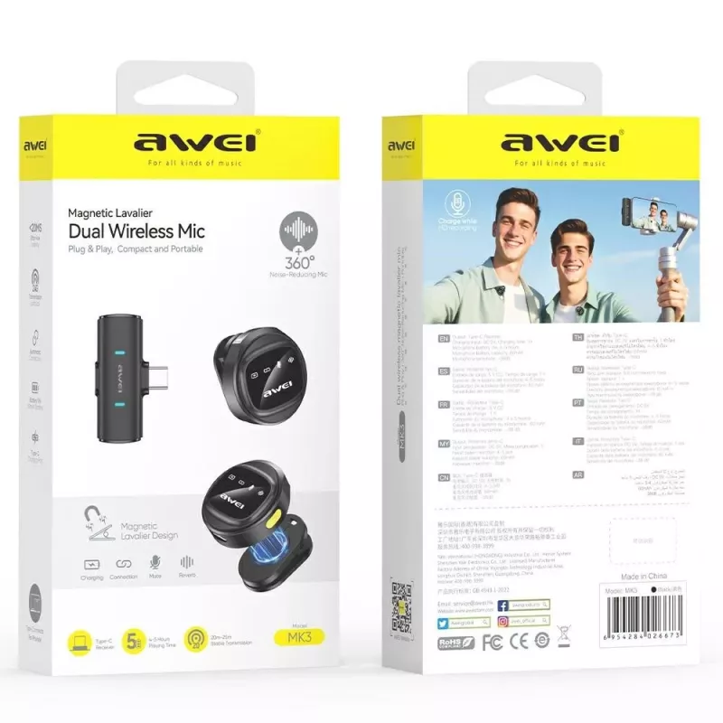 AWEI MK3 Duo Draadloze Lavalier Microfoon Zwart