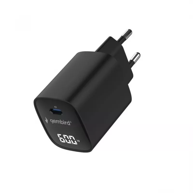 Gembird TA-UC-1C-PD60LCD-01-BK 60W USB Type-C snellader met LCD-display, zwart