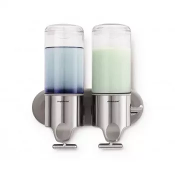 Simplehuman BT1028 dubbele dispenser met wandhouder, geborsteld roestvrij staal