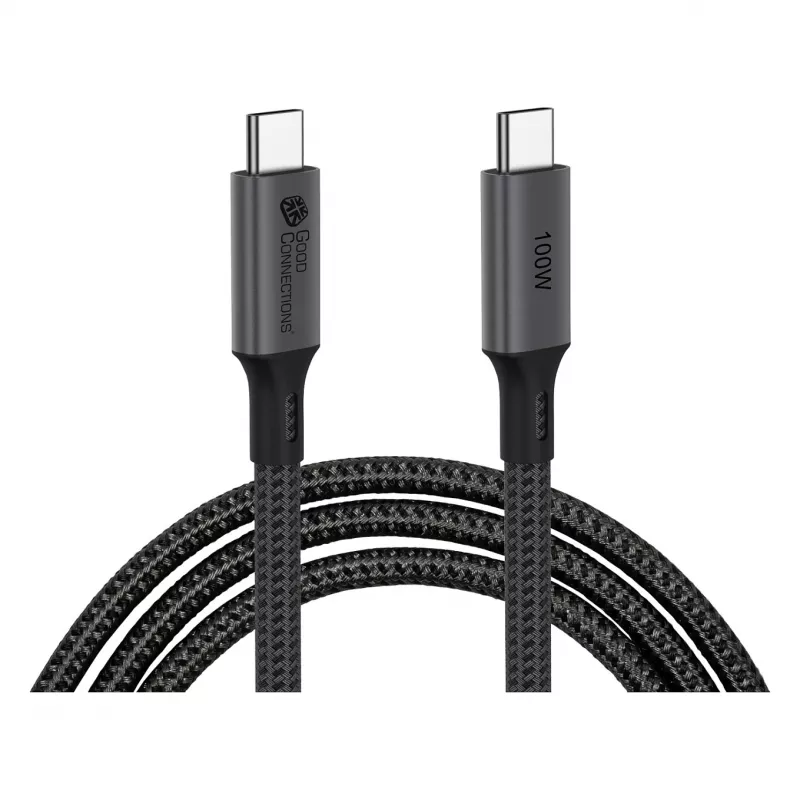 GoodConnections USB-C 4.0 (ST-ST) 1m gevlochten kabel 100W 8K 30Hz antraciet