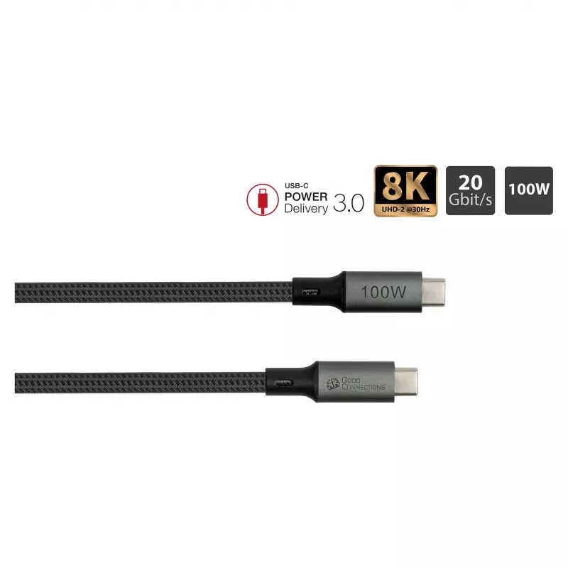 GoodConnections USB-C 4.0 (ST-ST) 1m gevlochten kabel 100W 8K 30Hz antraciet