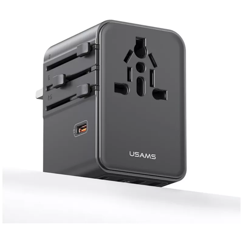 USAMS reisadapter CC310 70W 3xUSB-C US/AU/EU/UK zwart