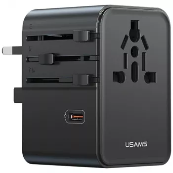 USAMS reisadapter CC310 70W 3xUSB-C US/AU/EU/UK zwart