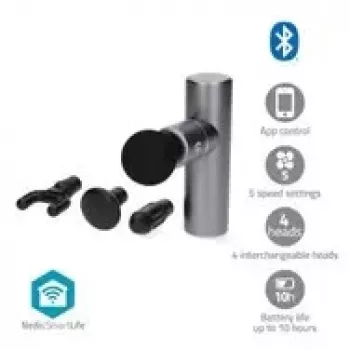Nedis SmartLife massagepistool met 5 modi, 4 opzetstukken, Bluetooth, zwart
