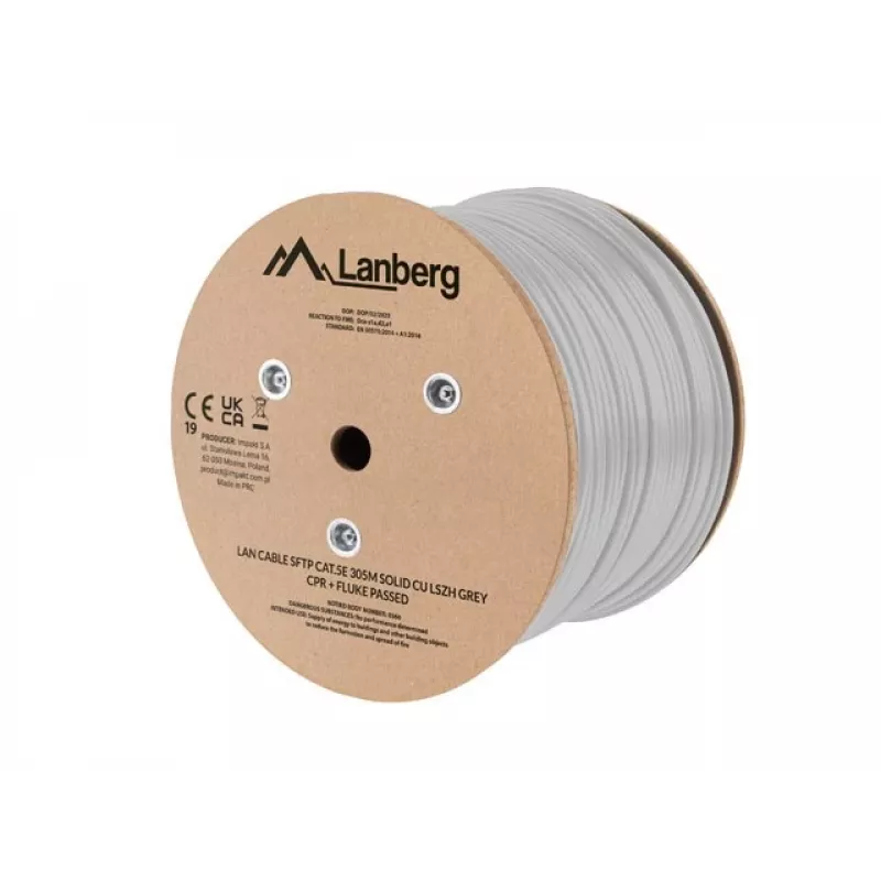 LANBERG SFTP Cat.5e 305m Solid Copper LSZH-netwerkkabel grijs