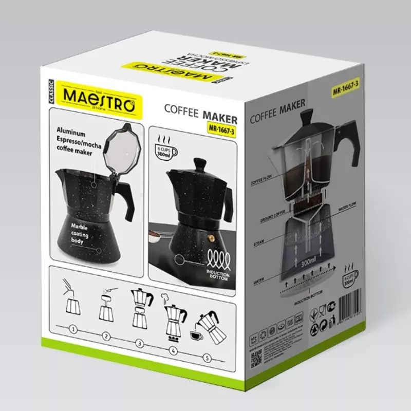 Maestro Granite MR-1667-3 Moka-koffiezetter 150ml 3 kopjes Grijs
