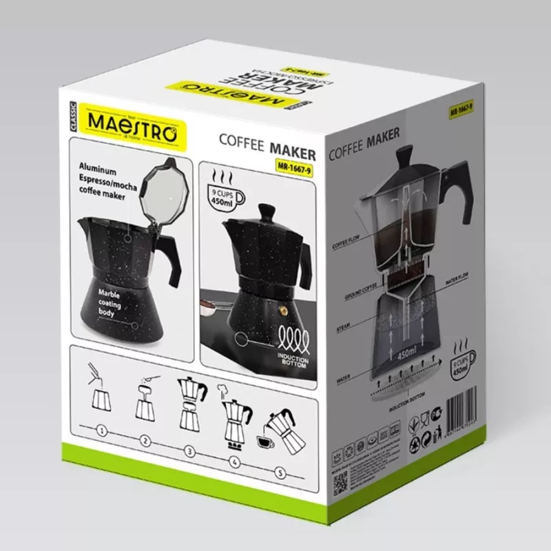 Maestro Granite MR-1667-9 Fornuis-espressokoker 450ml 9 kopjes
