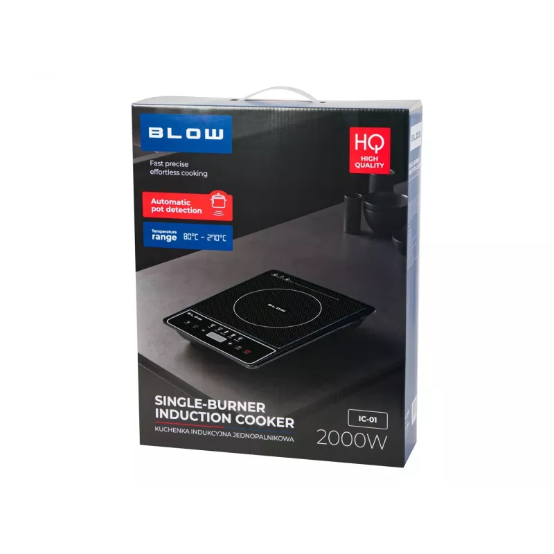 BLOW Inductiekookplaat, Enkele kookzone, Verstelbare kookplaat, 2000W, Zwart