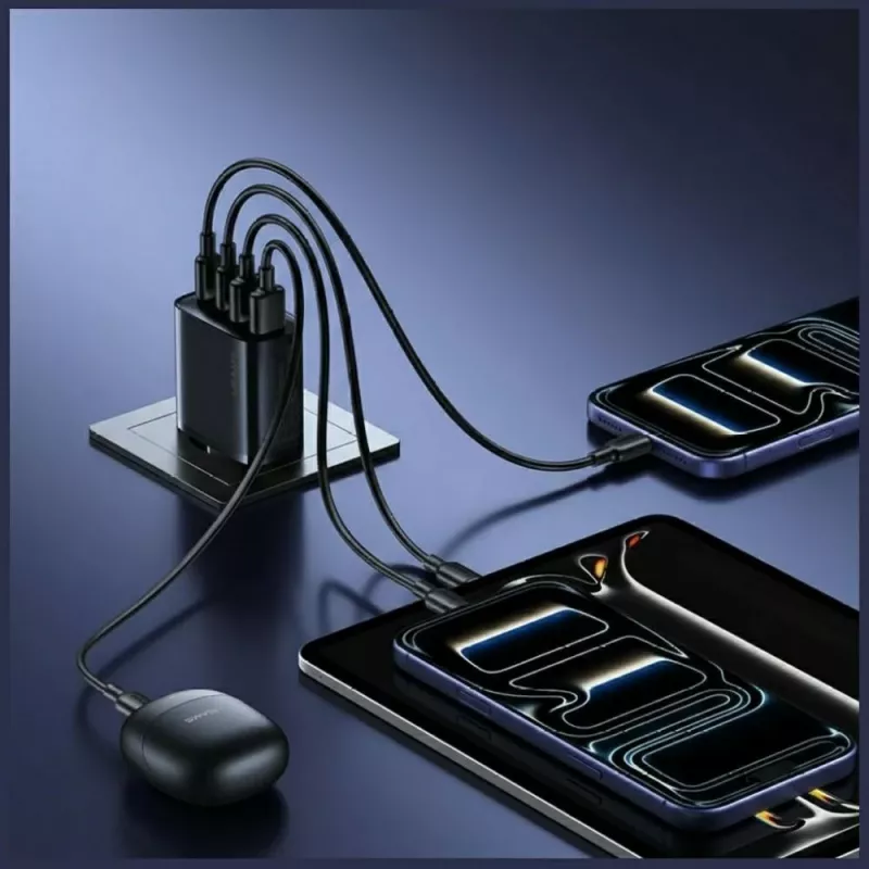 USAMS T70 40W 2xUSB-A 2xUSB-C Voeding Zwart