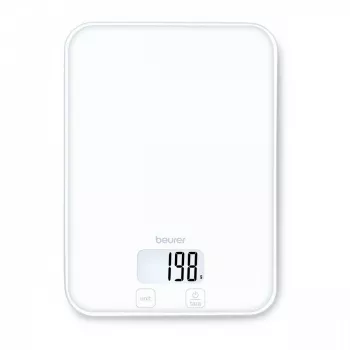 Beurer KS 19 Pure White digitale keukenweegschaal met sensortouch-toetsen, 5 kg capaciteit, 1 g verdeling, tara-functie, LCD-display