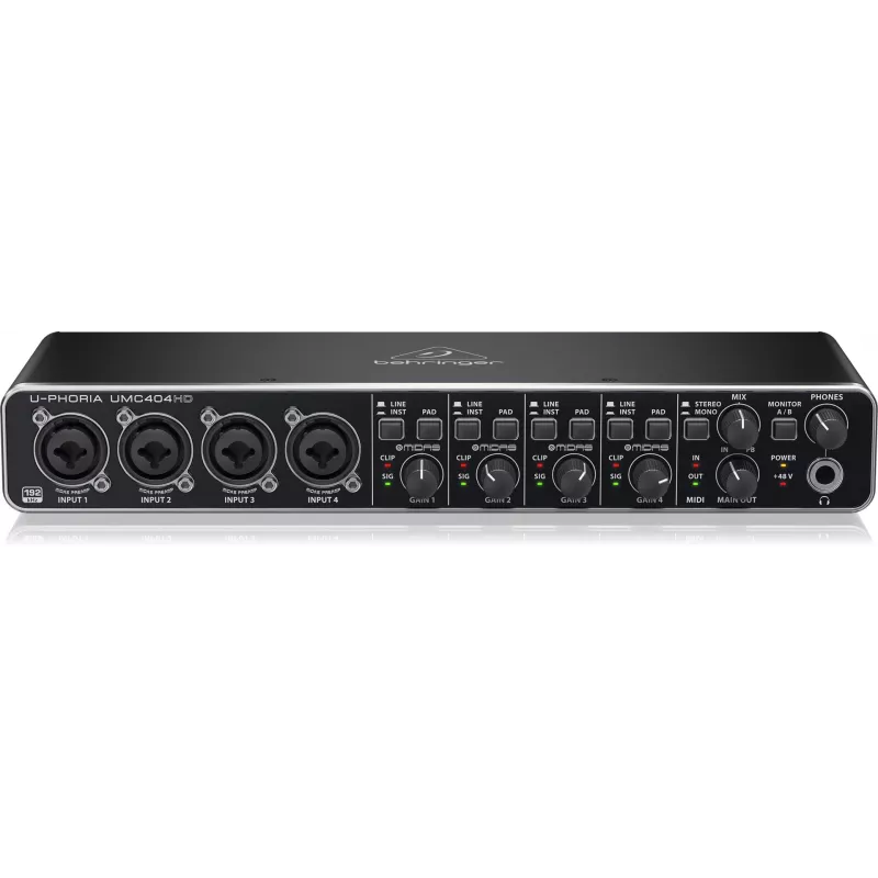 Behringer UMC404HD USB-audio-interface 4x4 24-bit/192 kHz met MIDAS-preamps