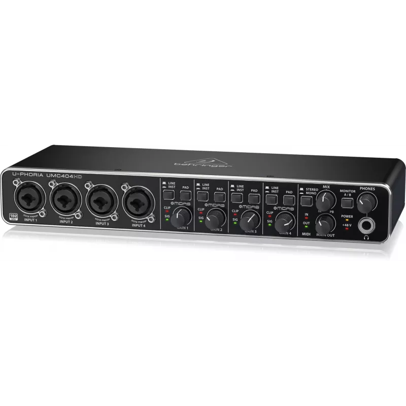 Behringer UMC404HD USB-audio-interface 4x4 24-bit/192 kHz met MIDAS-preamps