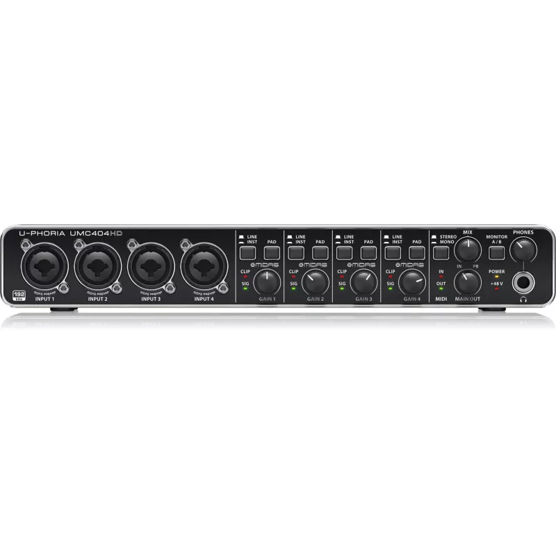 Behringer UMC404HD USB-audio-interface 4x4 24-bit/192 kHz met MIDAS-preamps