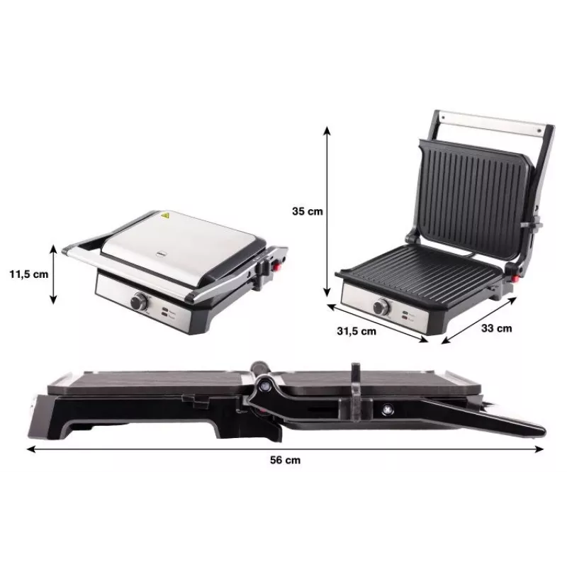 ELDOM GK200 GRILO contactgrill 2000W met instelbare thermostaat, antiaanbakplaten, zwart/zilver