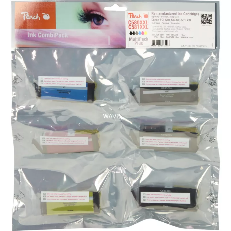 Peach Ink Save Pack Plus PI100-397 compatibel met Canon PGI-580XXL CLI-581XXL multiverpakking 6 cartridges