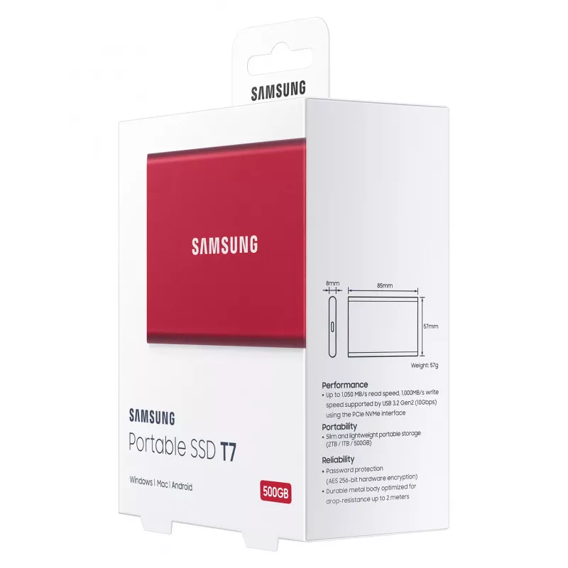 Samsung Portable SSD T7 500GB USB 3.2 Gen 2 metallic red externe solid-state-drive