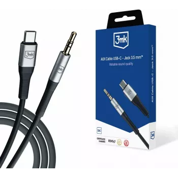 3MK AUX USB-C naar 3,5 mm jack audiokabel (12 cm) - grijs
