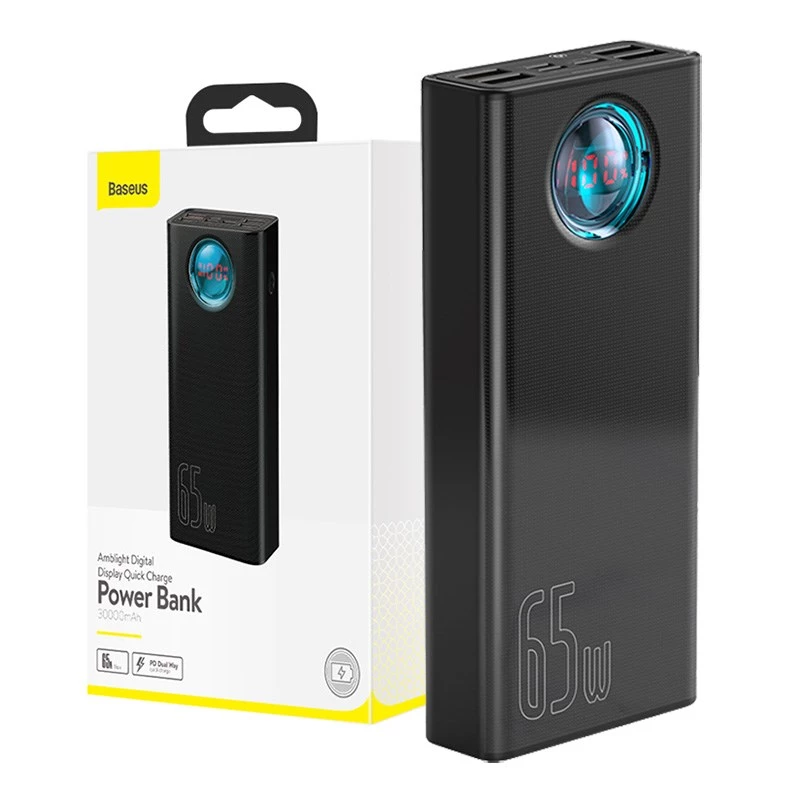 Baseus Amblight powerbank 30000mAh, 4xUSB, USB-C, 65W, zwart