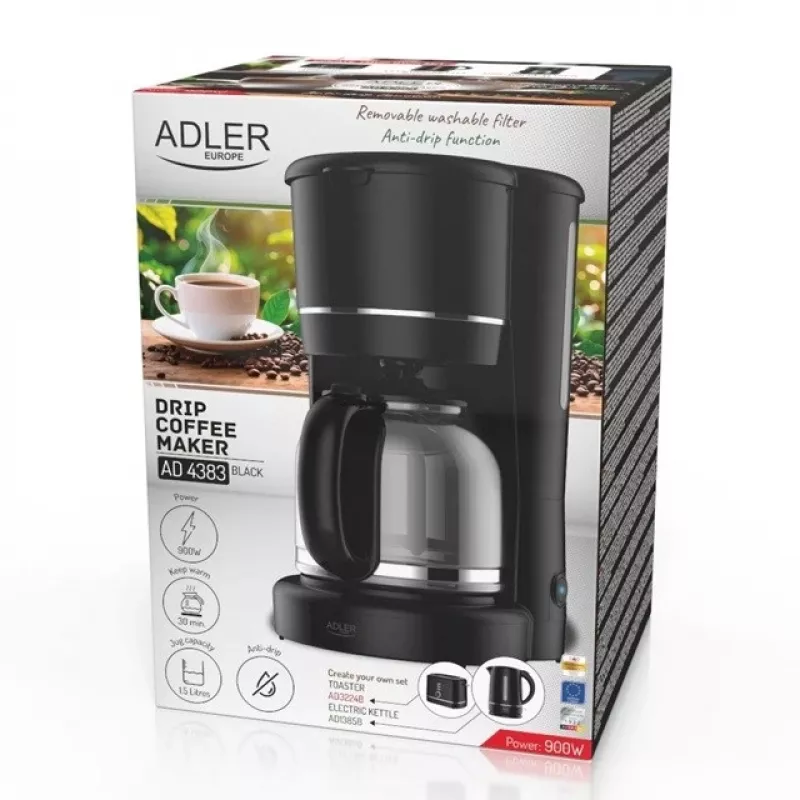Adler AD 4383 koffiezetapparaat 1,5 L, zwart
