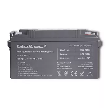 Qoltec 53037 AGM-accu 12V 65Ah max 780A