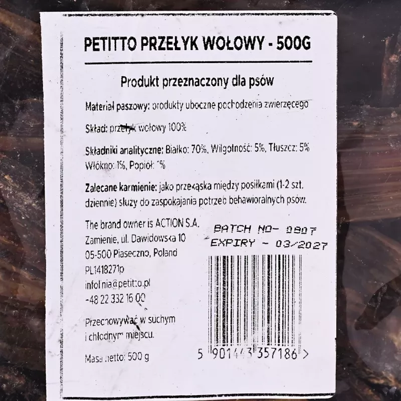PETITTO Rundvlees Slokdarm Hondenvoer 500g