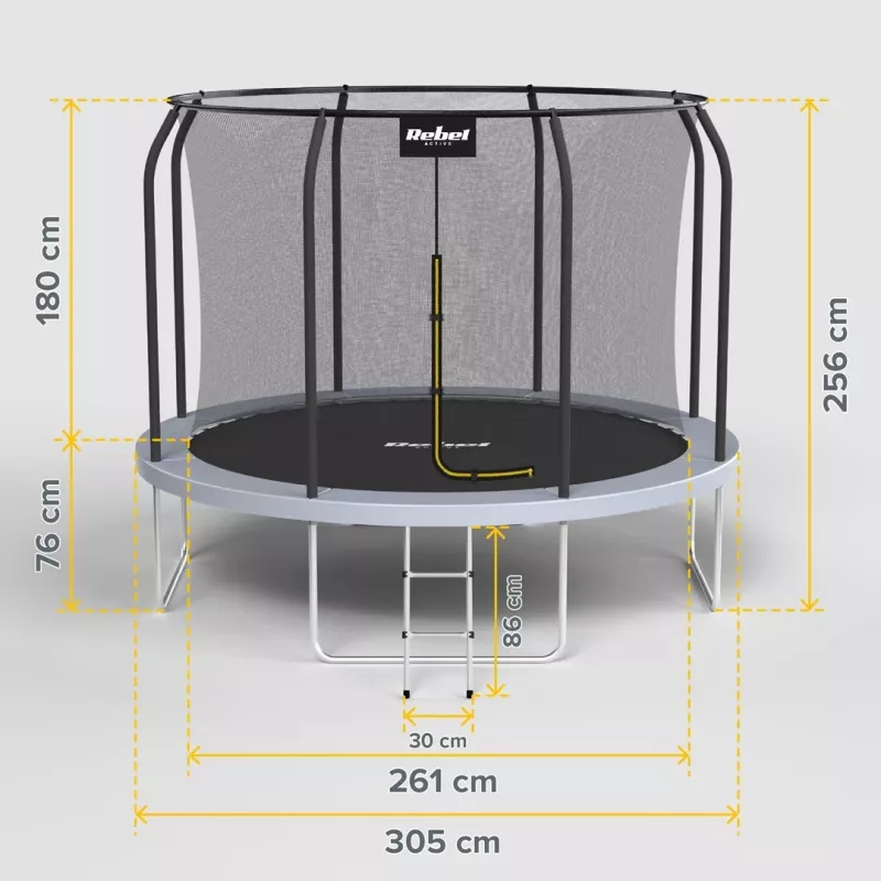 REBEL Active Trampoline PRO 10ft/305 cm met Veiligheidsnet, Zwart/Blauw