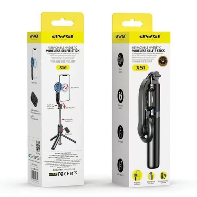 AWEI X51 magnetische selfiestick-statief zwart