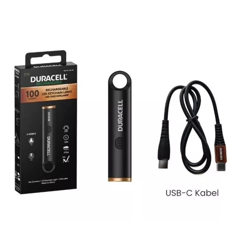 Duracell DK100R sleutellampje 100 lumen oplaadbaar zwart