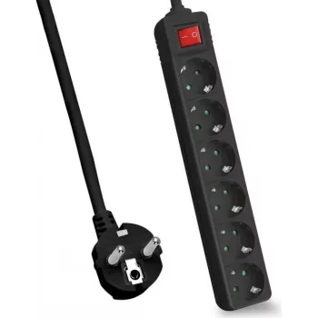 Helos Power Strip CLASSIC, 6-voudig, zwart, 5,0 m, met schakelaar