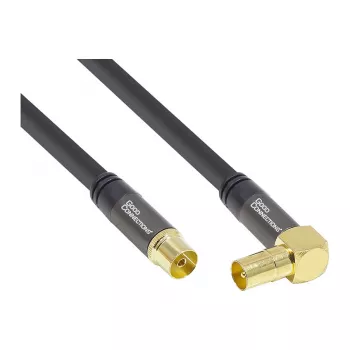 Good Connections SmartFLEX SAT-antennekabel, IEC/coax haakse stekker naar bus, verguld, viervoudig afgeschermd, 120 dB, zwart, 1,5 m (GC-M2072)