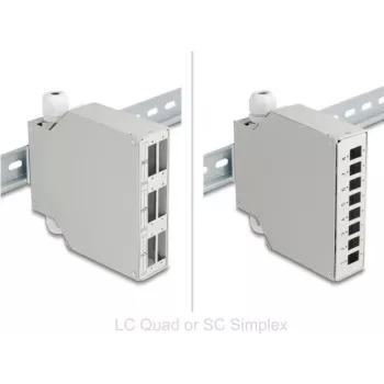 Delock fiber optic patchpanel 6 poorten voor SC duplex en LC quad met alternatief paneel 8 x SC simplex of LC duplex grijs DIN-railmontage (86095)