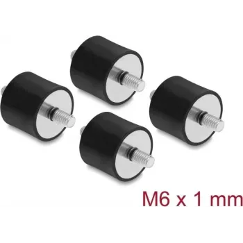 Delock trillingsdemper M6 x 1 mm D 25 x H 20 mm met 2 x uitwendige schroefdraad 4 stuks zwart (60815)