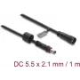 Delock DC-verlengkabel 5,5 x 2,1 mm male naar female met schroefsluiting M12 x 1,75 mm schroefdraad waterdicht 18 AWG, 1 m zwart