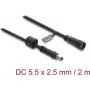 Delock DC-verlengkabel 5,5 x 2,5 mm male naar female met schroefsluiting M12 x 1,75 mm schroefdraad waterdicht 18 AWG, 2 m zwart