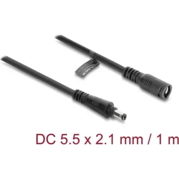 Delock DC-verlengkabel 5,5 x 2,1 mm stekker naar bus met bajonetsluiting 18 AWG, 1 m zwart (67389)