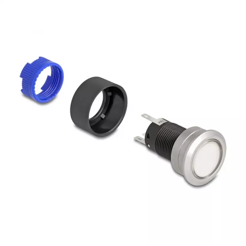 Delock drukschakelaar 22 mm vlak kunststof wit LED