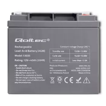 Qoltec 53035 AGM-accu 12V 45Ah 540A