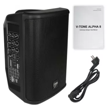 V-TONE ALPHA 8 actief accu-zuil-PA-systeem met geïntegreerde mengpaneel, 300W RMS, 8 inch woofer, Bluetooth, USB/SD, hall